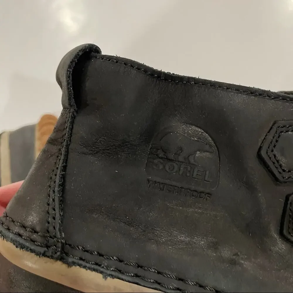 Sorel Out N About Black Leather Lace Up Ankle Waterproof Duck Boots Size 7‎